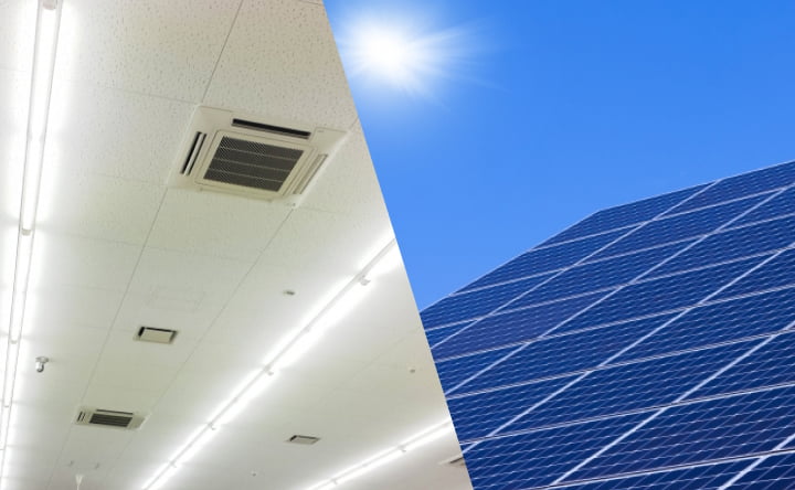 日中のピーク電力を賄う屋根上の太陽光パネル