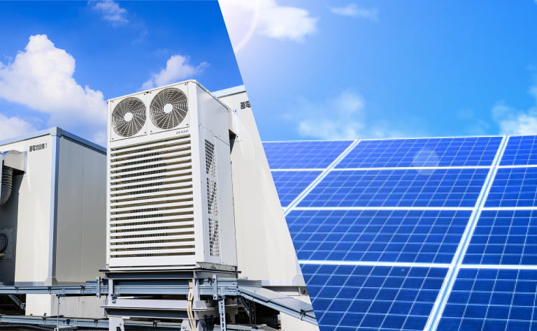 太陽光発電と蓄電池をセットで導入し電気の自給自足に近づけるイメージ